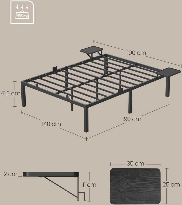 Songmics Vasagle Doppelbettgestell aus Metall für 190 x 140 cm Matratze