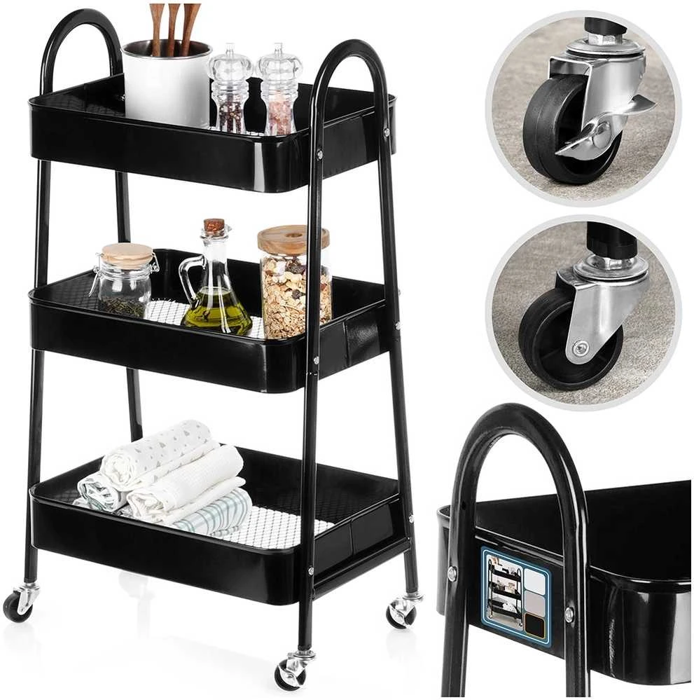 Storage Solutions Mobilus Metalinis Lentynas 3 Lygiai Juodas 44x31,5x78,5 cm