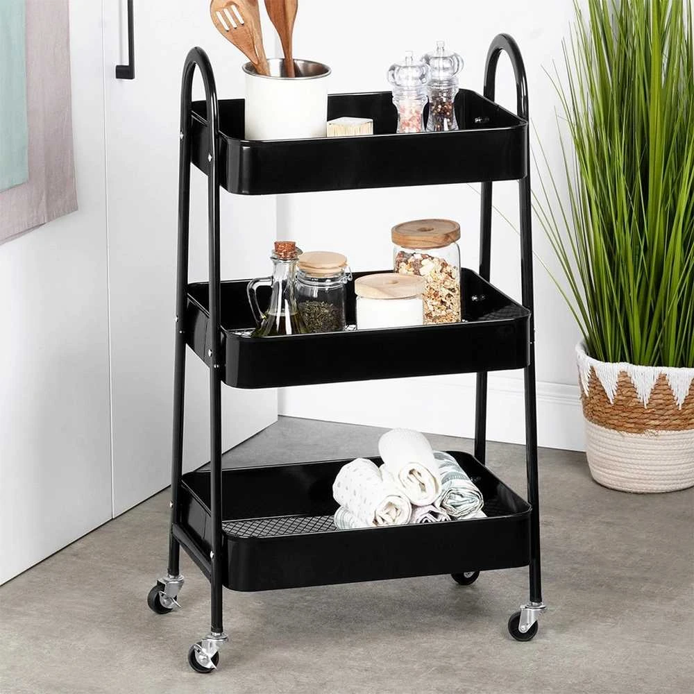 Storage Solutions Mobilus Metalinis Lentynas 3 Lygiai Juodas 44x31,5x78,5 cm