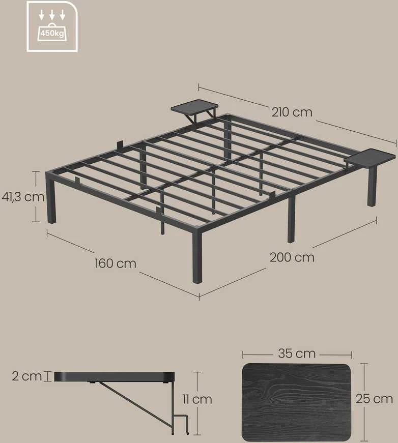 Songmics Vasagle Doppelbettgestell aus Metall 140 x 190 cm mit Aufbewahrungsregalen