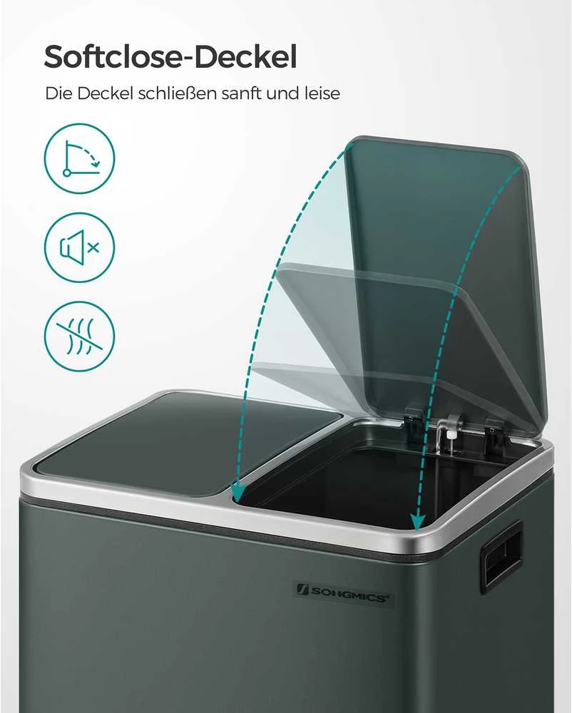 Songmics 30 litrų metalinė šiukšlių dėžė