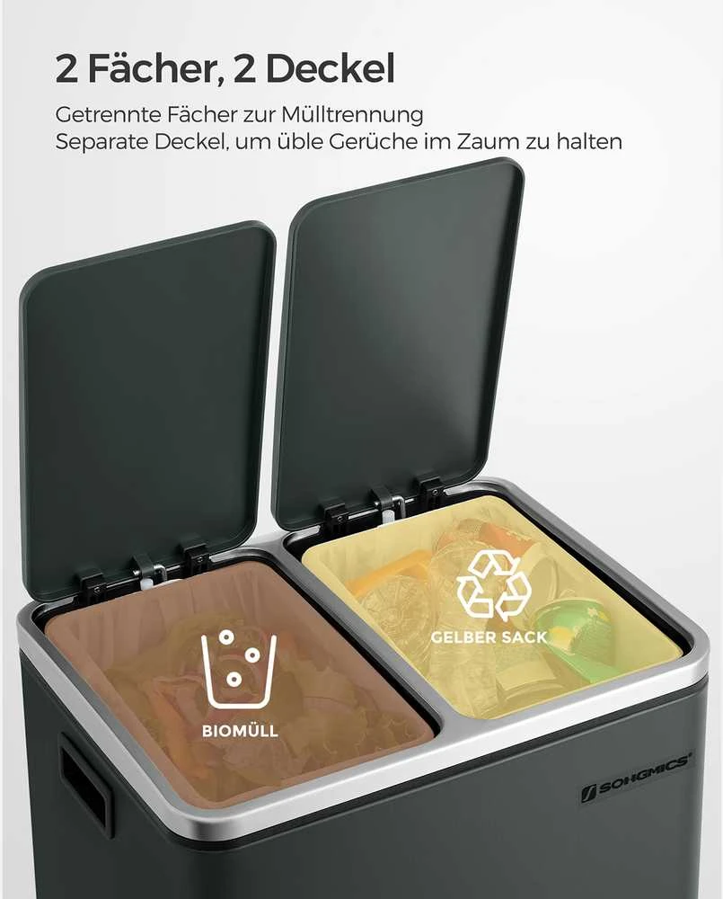 Songmics 30 litrų metalinė šiukšlių dėžė