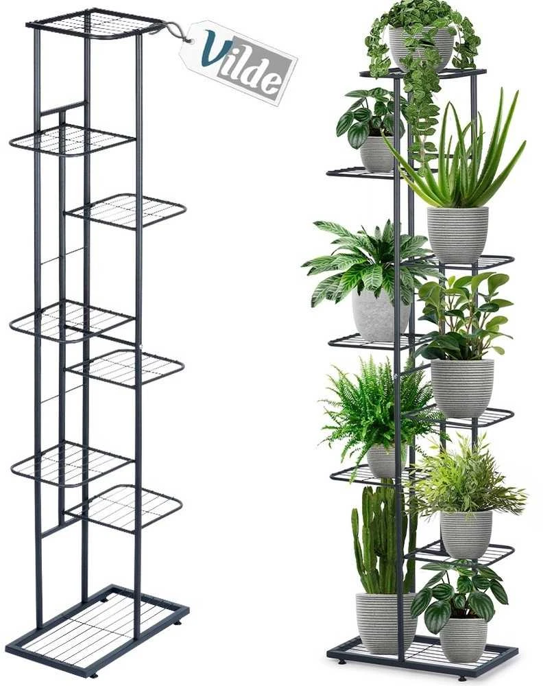 Vilde Juoda 8 pakopų metalinis gėlių stovas 142cm