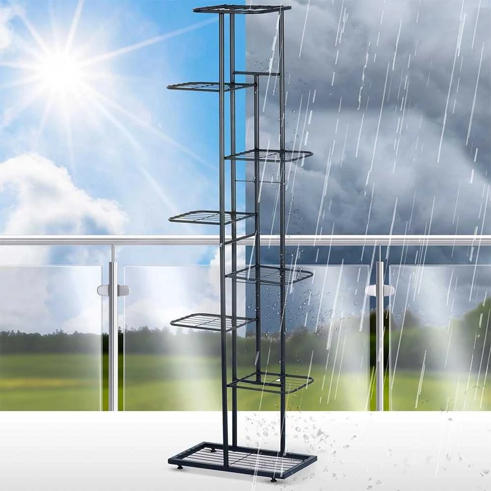 Vilde Juoda 8 pakopų metalinis gėlių stovas 142cm