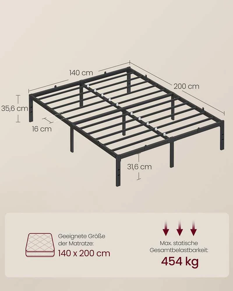Vasagle Metalinis dvivietės lovos rėmas 140 x 200 cm modernus rašalas juodas