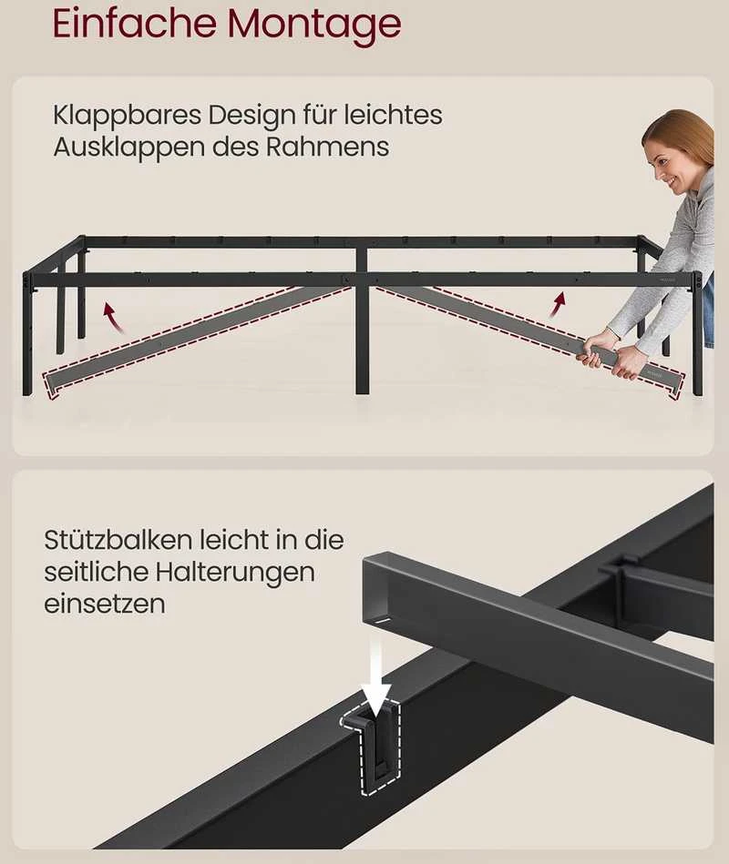 Vasagle Metalinis dvivietės lovos rėmas 140 x 200 cm modernus rašalas juodas