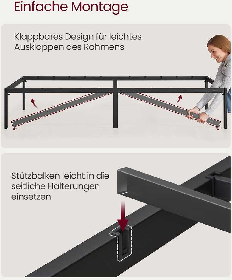 Vasagle Metalinis viengulės lovos rėmas 90 x 200 cm modernus rašalas juodas