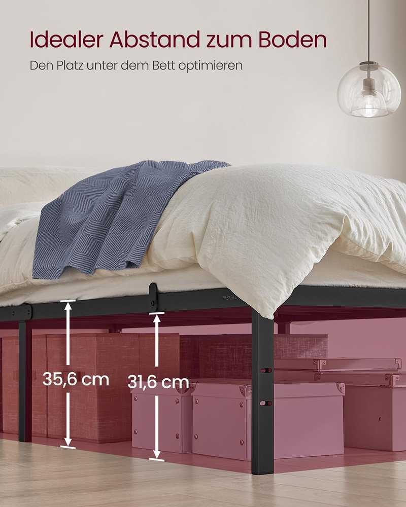 Vasagle Metalinis viengulės lovos rėmas 90 x 200 cm modernus rašalas juodas
