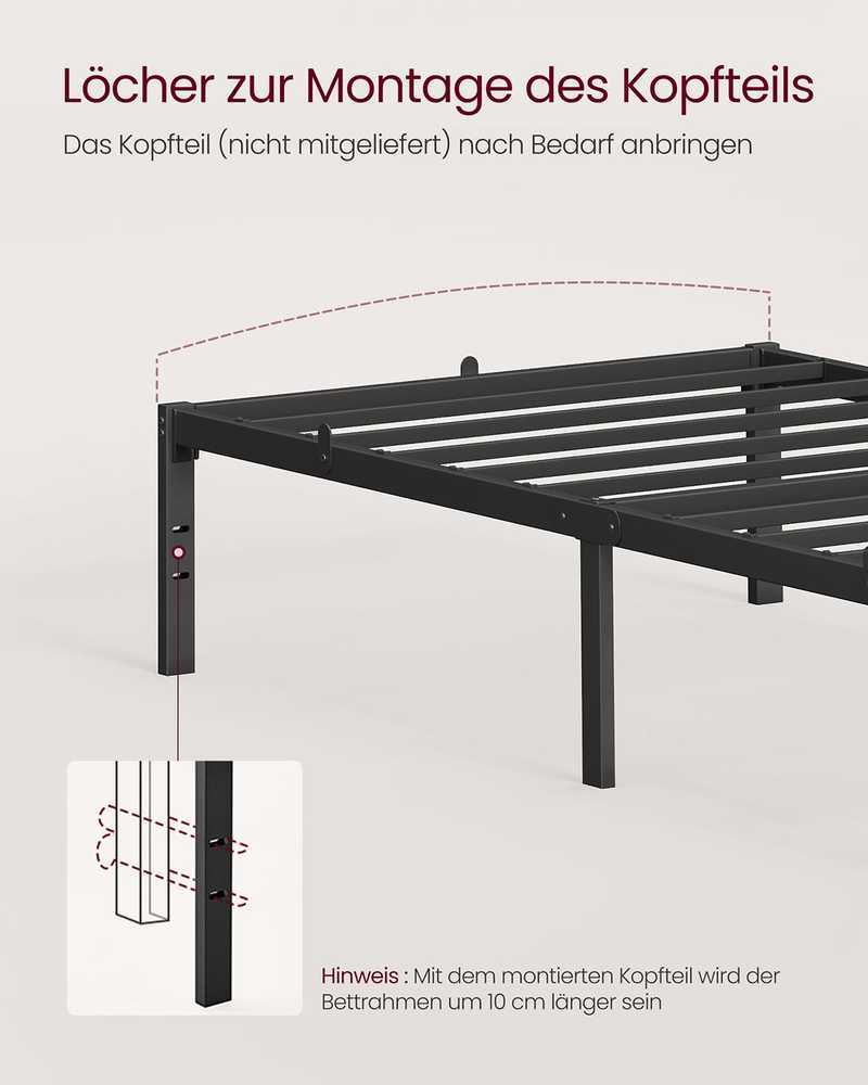 Vasagle Metalinis viengulės lovos rėmas 90 x 200 cm modernus rašalas juodas