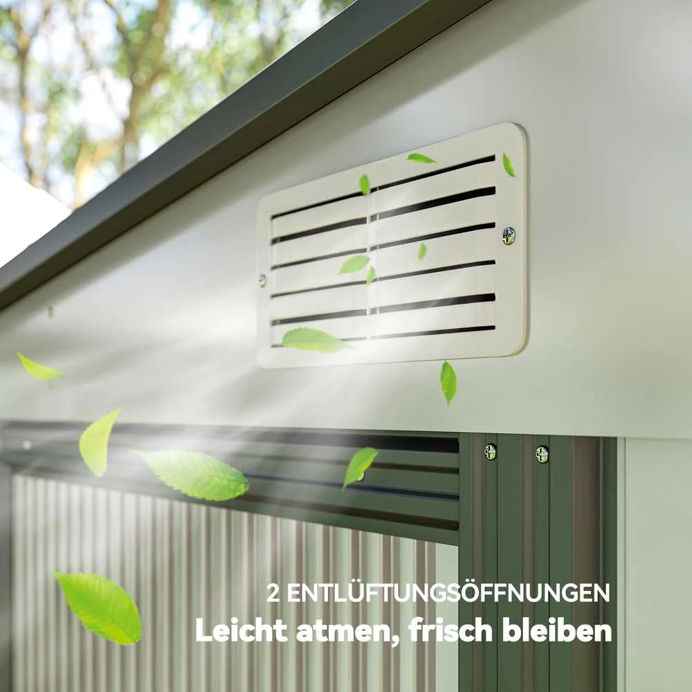 Outsunny metalinis sodo namelis 2,81 m² 154x206,5x181 cm įrankių namelis su vienšlaičiu stogu ir pamatu