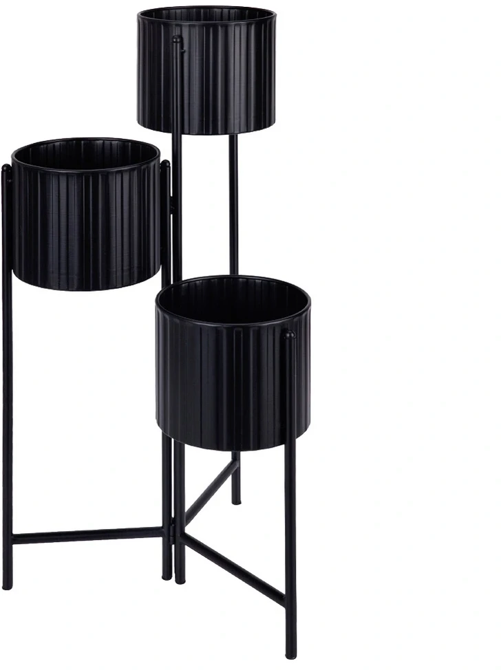 Metalinis trijų lygių gėlių stovas, juodas, 39 × 29 × 68 cm