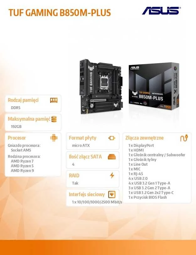 Pagrindinė plokštė ASUS TUF GAMING B850-PLUS