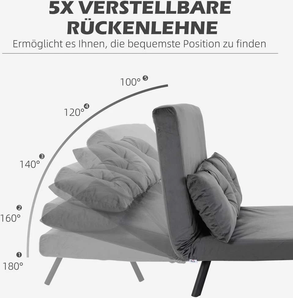 HOMCOM sofa lova su patalynės dėže, sofa su miegojimo funkcija, aksominės išvaizdos sofa su nugaros pagalvėlėmis, tamsiai pilka, 102 x 73 x 81 cm