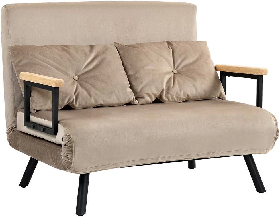 HOMCOM sofa lova, sulankstoma lova su miegojimo funkcija, reguliuojamas atlošas, polsteruota sofa su pagalve, aksominio stiliaus, svetainei, miegamajam, šviesiai ruda