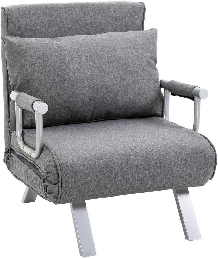 Fotelis HOMCOM Sofa-lova su porankiu 65x69x80 cm, "3-in-1" sofa-lova, lova svečiams, šezlongas, į liną panašus poliesteris, pilka