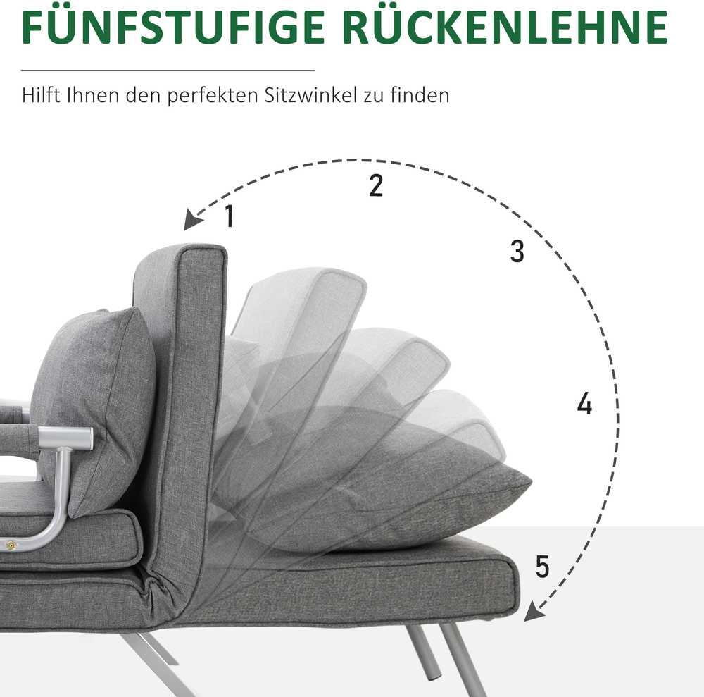 Fotelis HOMCOM Sofa-lova su porankiu 65x69x80 cm, "3-in-1" sofa-lova, lova svečiams, šezlongas, į liną panašus poliesteris, pilka