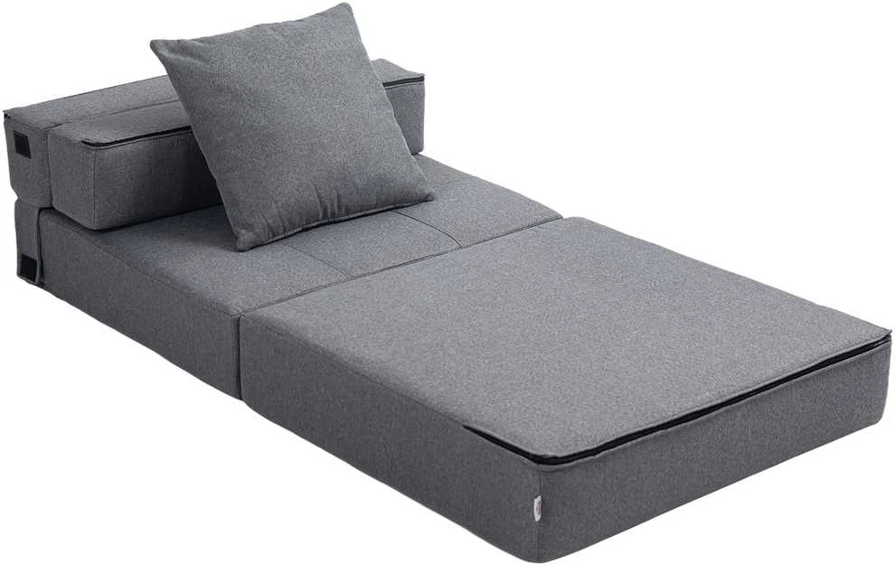 HOMCOM sulankstomas fotelis-lova, 2-in-1 išskleidžiamas fotelis su miegamąja funkcija, poilsio fotelis su pagalve, svečių lova, keliamoji galia iki 100 kg, tamsiai pilkas