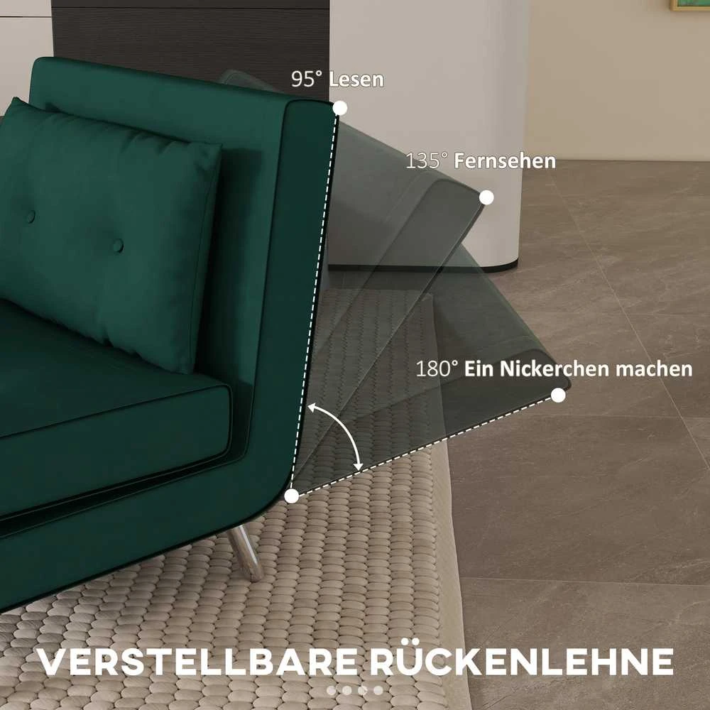 HOMCOM išskleidžiamas fotelis, fotelis-lova, vienvietė sofa su pagalve, svečių lova, minkšta sofa aksomo imitacijos, tamsiai žalia, 77 x 88 x 83 cm