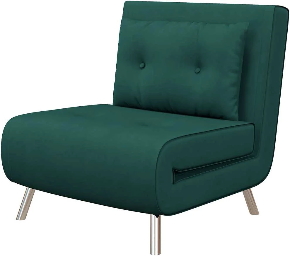 HOMCOM išskleidžiamas fotelis, fotelis-lova, vienvietė sofa su pagalve, svečių lova, minkšta sofa aksomo imitacijos, tamsiai žalia, 77 x 88 x 83 cm