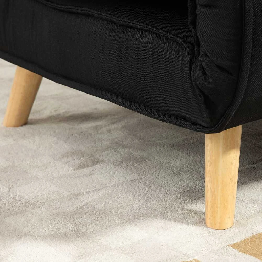 HOMCOM miegamasis fotelis, 2 viename išskleidžiama sofa su lovos funkcija, dekoratyvinė pagalvėlė, sulankstomas fotelis su reguliuojamu atlošu, lino išvaizda, poilsio fotelis iki 350 kg svetainei, juodas | Aosom