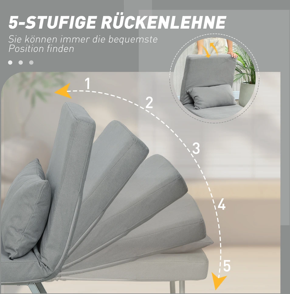 Miegamoji sofa-kėdė, paminkštintas fotelis, transformuojamas į svečių lovą, ergonomiškas, šviesiai pilkas