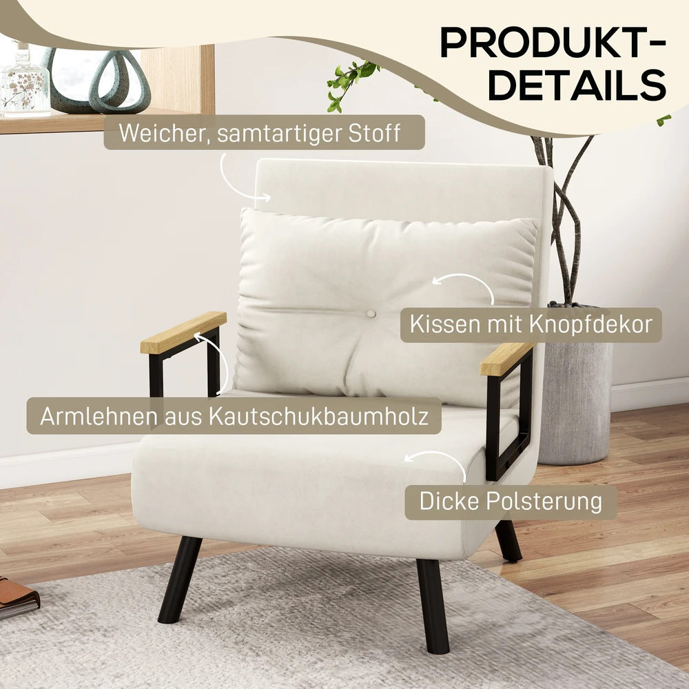 Miegamasis fotelis su 5 padėčių atlošu, kreminės baltos spalvos, 63 × 73 × 81 cm