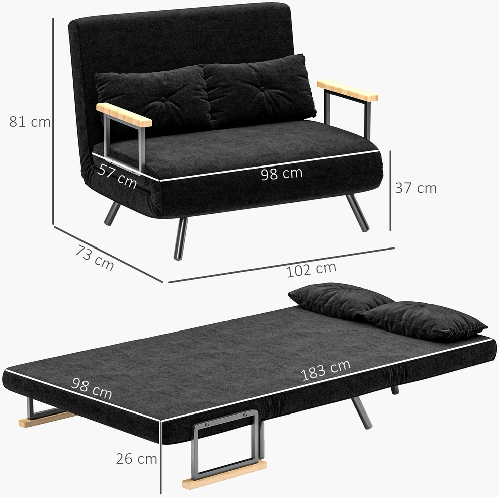Miegamasis fotelis su 5 padėčių atlošu, juodas, 102 × 73 × 81 cm