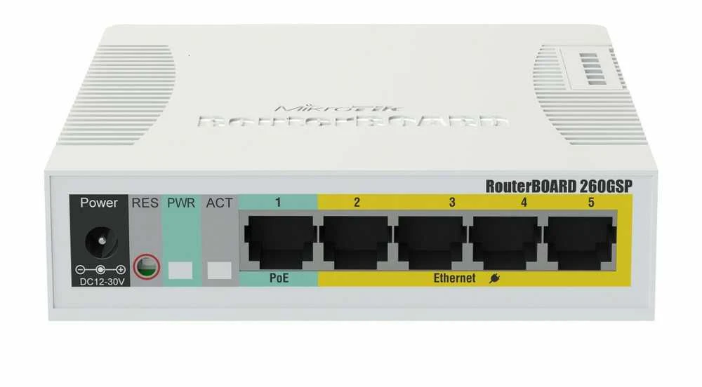 Maršrutizatorius „MikroTik“ | Debesijos maršrutizatorių komutatorius | RB260GSP | Valdomas per internetą | Darbalaukio | SFP jungčių kiekis: 1 | Maitinimo per Ethernet (PoE) jungčių kiekis: 1 | 12 mėn.