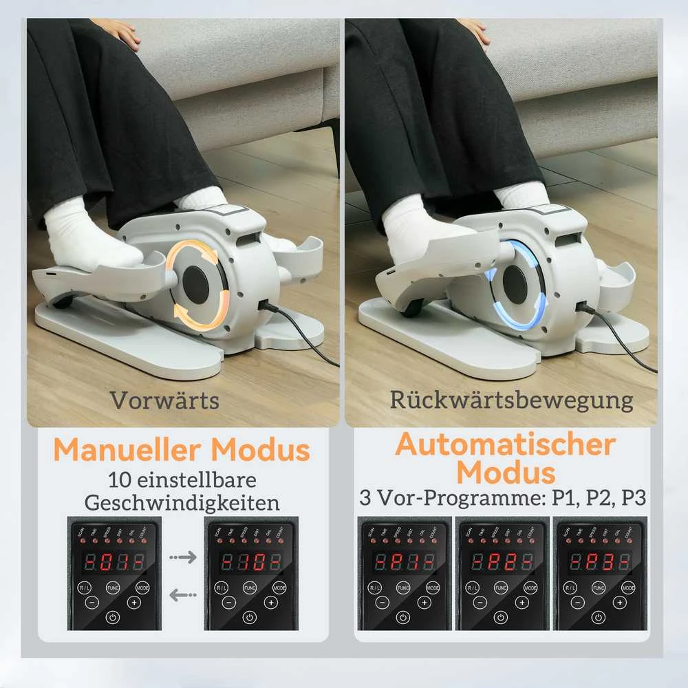 SPORTNOW mini elipsinis treniruoklis po stalu mini kryžiaus treniruoklis namams Elipsinis kojų treniruoklis su 10 žingsnių greičiu, LCD monitoriumi, nuotolinio valdymo pultu, skirtas biurui, senjorams