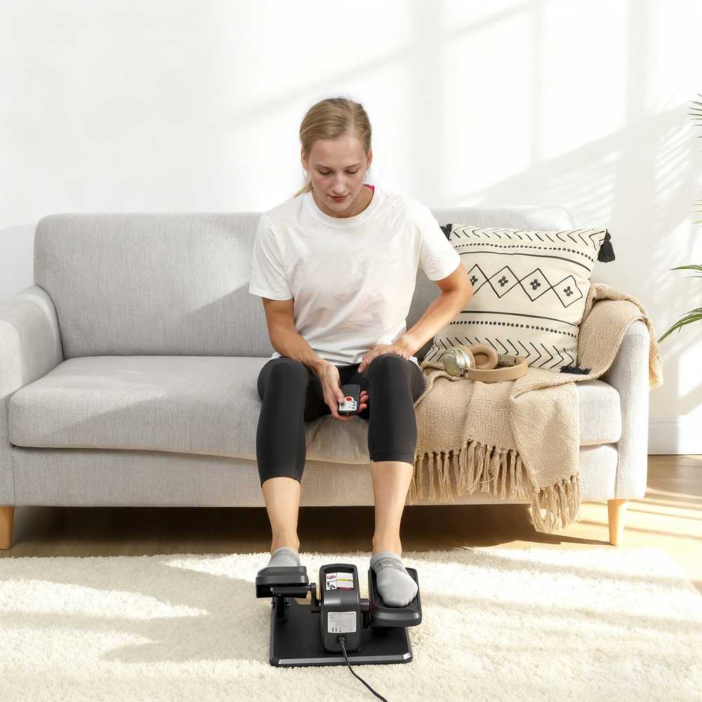 Elektrinis elipsinis treniruoklis, pedalų įrenginys su 12 reguliuojamų greičių, nešiojamas, lengvas, su nuotolinio valdymo pulteliu, LED monitoriumi, plienas, plastikas, juodas