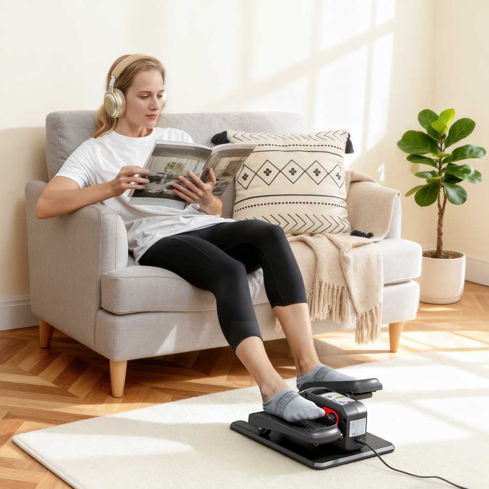 Elektrinis elipsinis treniruoklis, pedalų įrenginys su 12 reguliuojamų greičių, nešiojamas, lengvas, su nuotolinio valdymo pulteliu, LED monitoriumi, plienas, plastikas, juodas
