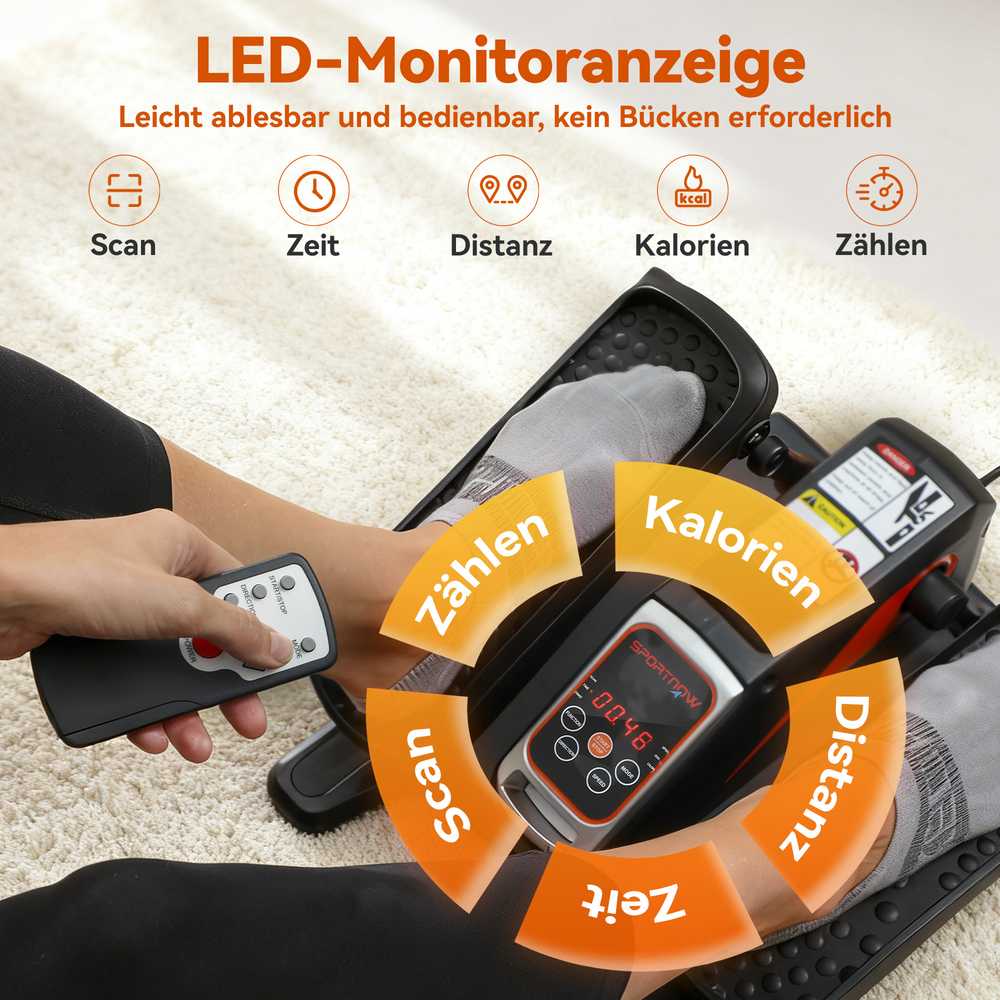 Elektrinis elipsinis treniruoklis, pedalų įrenginys su 12 reguliuojamų greičių, nešiojamas, lengvas, su nuotolinio valdymo pulteliu, LED monitoriumi, plienas, plastikas, juodas