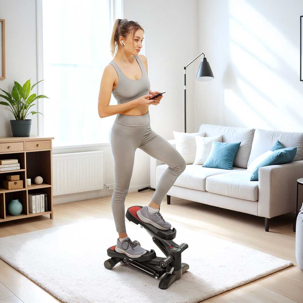 SPORTNOW mini steperis namams su LCD ekranu, 100 kg keliamoji galia, kojų treniruoklis, juodas