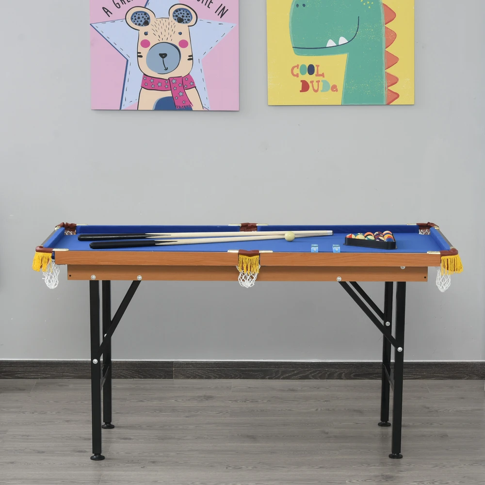 Mini sulankstomas biliardo stalas, dangaus mėlynos spalvos, 140 × 63 × 75 cm
