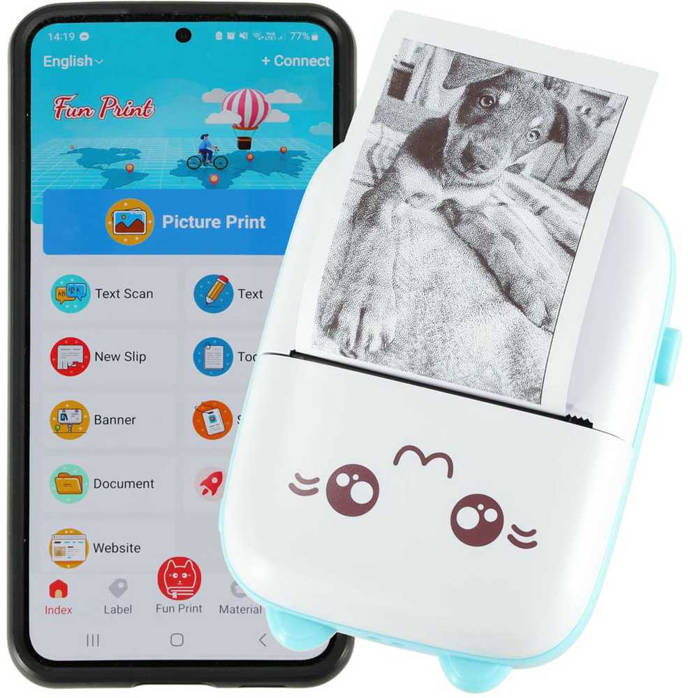 Ikonka KIK Mini terminis etikečių spausdintuvas + USB laidas, mėlynas