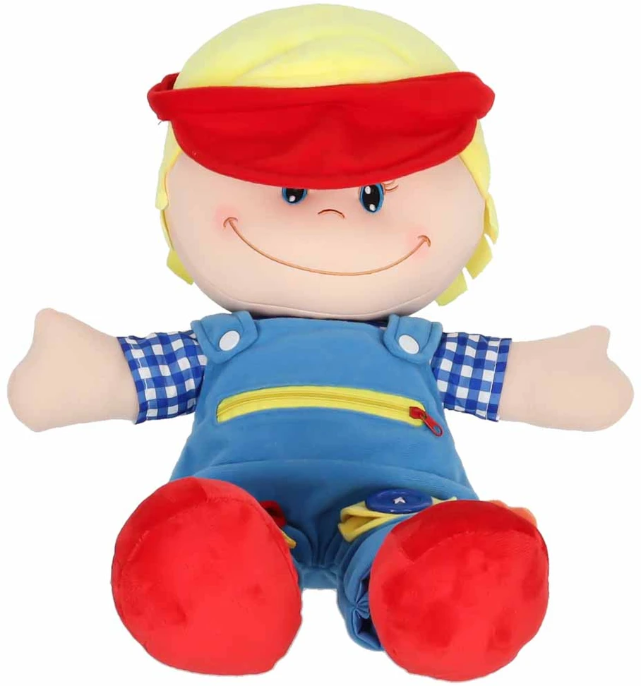 Minkšta sensorinė lėlė, mokymuisi rengtis, 48 cm