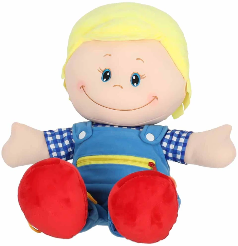 Minkšta sensorinė lėlė, mokymuisi rengtis, 48 cm