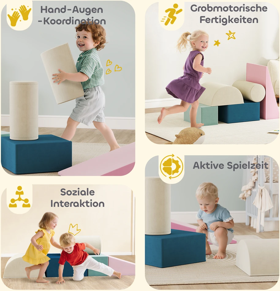 AIYAPLAY 5 dalių putplasčio blokelių rinkinys kūdikiams ir mažiems vaikams, statyboms, žaidimams, laipiojimui, vidaus rinkinys, putplastis, spalvingas