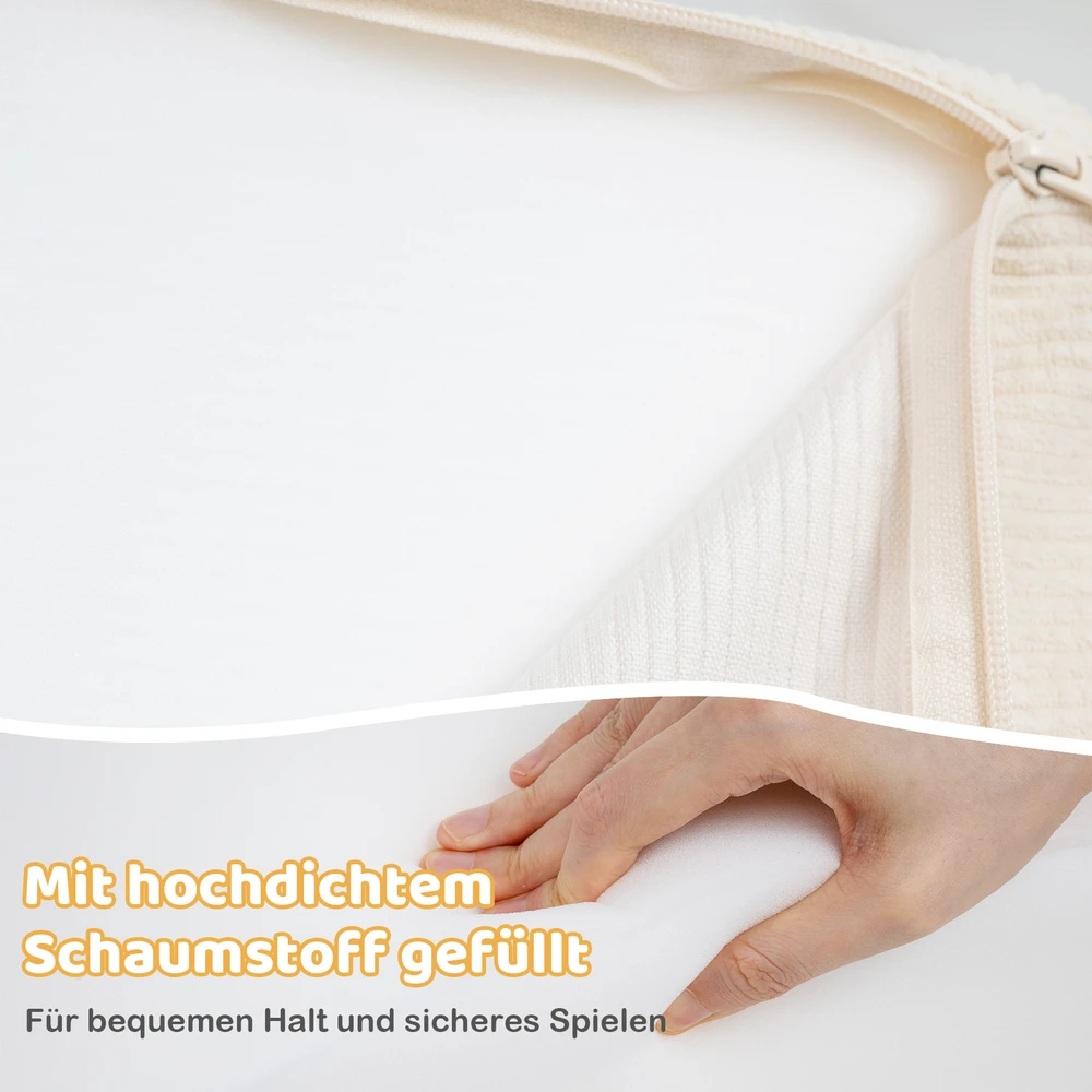 Minkštų putplasčio blokų rinkinys su kamuoliukų baseinu ir velveto užvalkalais, smėlinis, 5 vnt.