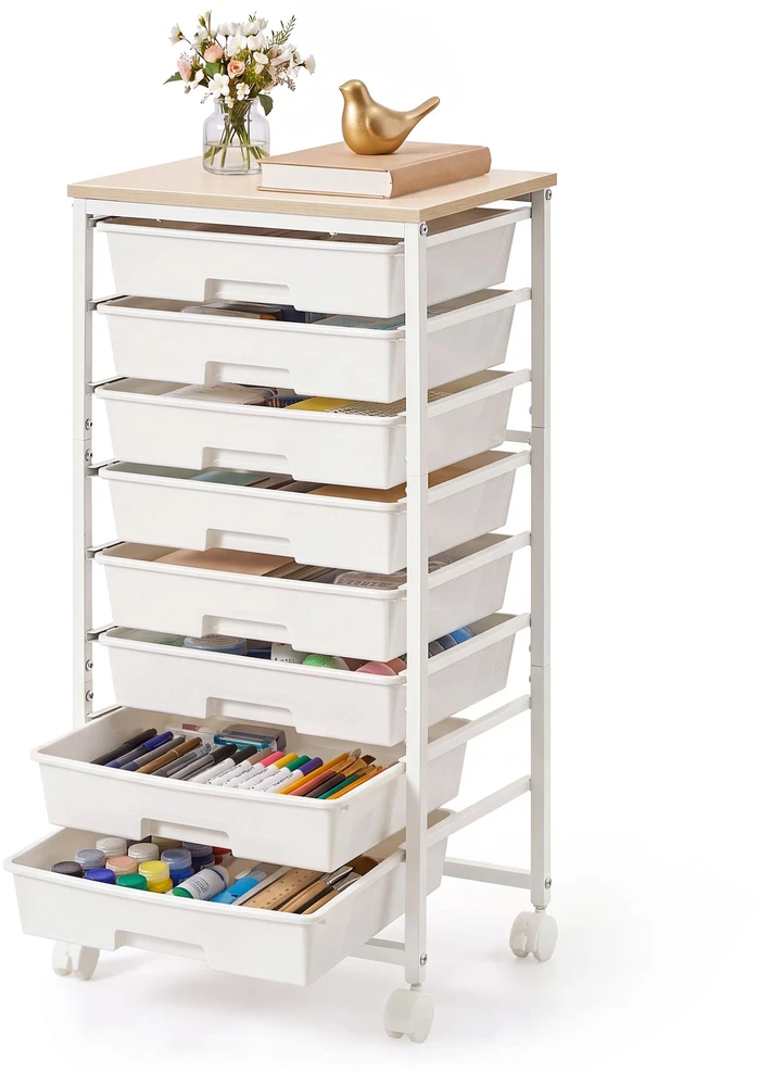 Songmics Mobilioji lentyna su stalčiais, 8 lygių, balta, 39,5 x 28,5 x 76,5 cm
