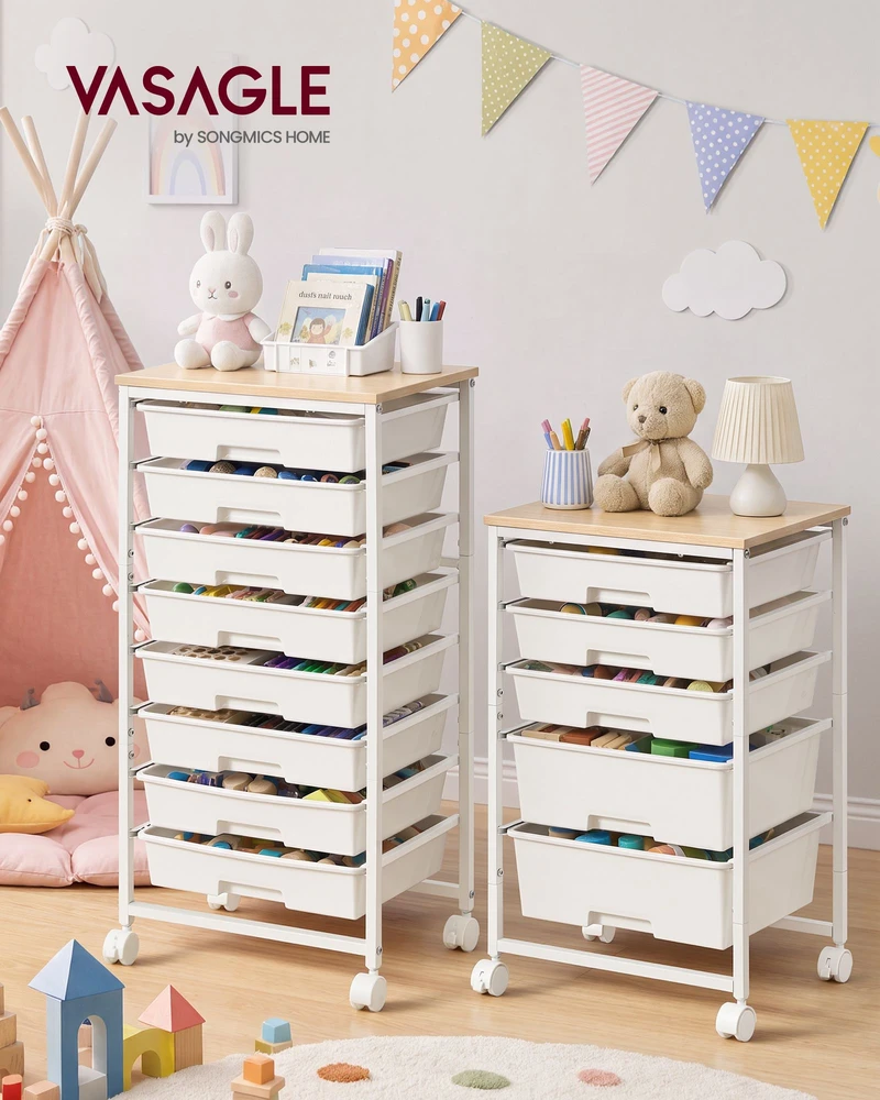 Songmics Mobilioji lentyna su stalčiais, 8 lygių, balta, 39,5 x 28,5 x 76,5 cm