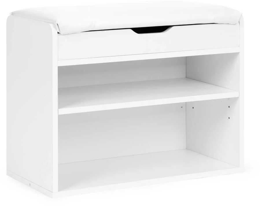 „ModernHome“ batų spintelė su atidaroma sėdyne, 2 lentynos, balta ModernHome