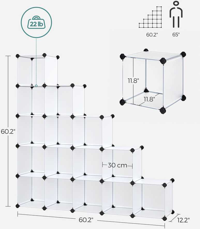 Songmics Modulinė lentyna 16 kubų balta