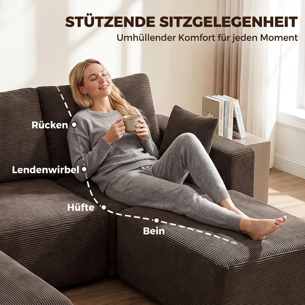 Modulinė U formos sofa be rėmo 287 × 186 × 87 cm