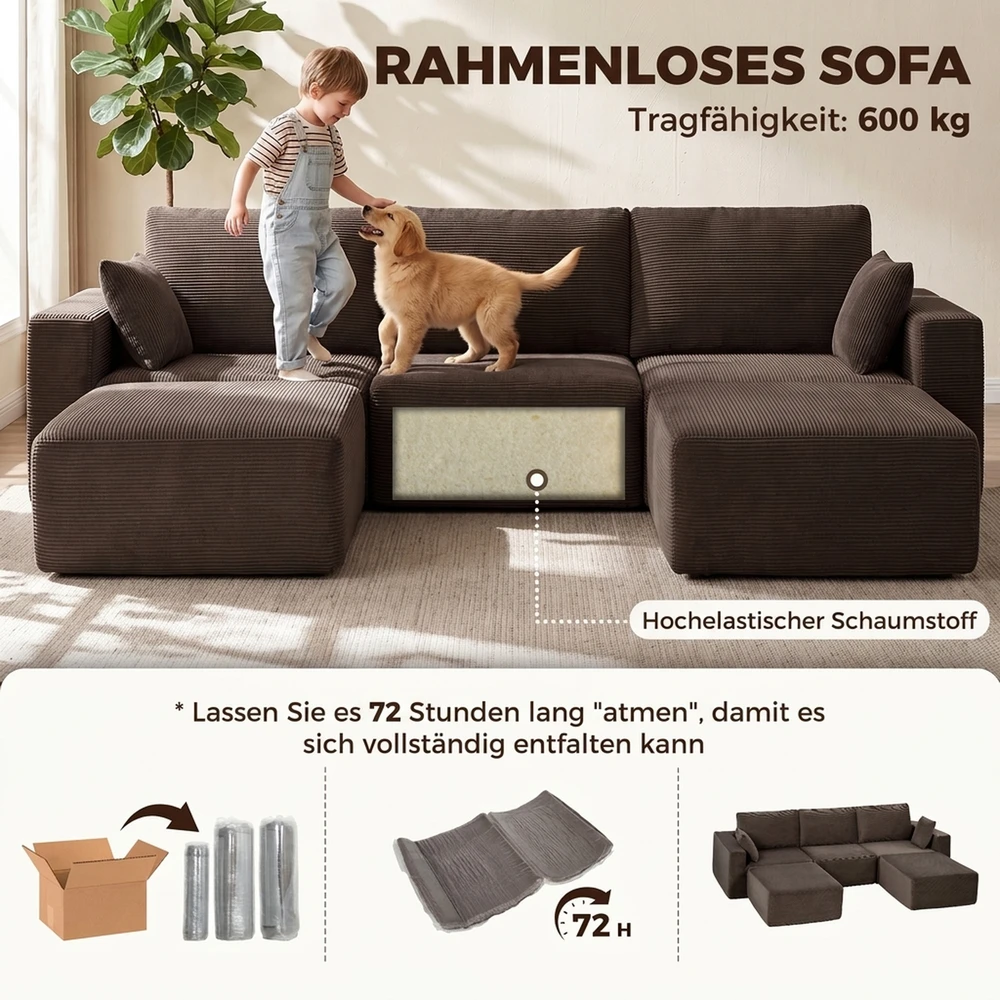 Modulinė U formos sofa be rėmo 287 × 186 × 87 cm