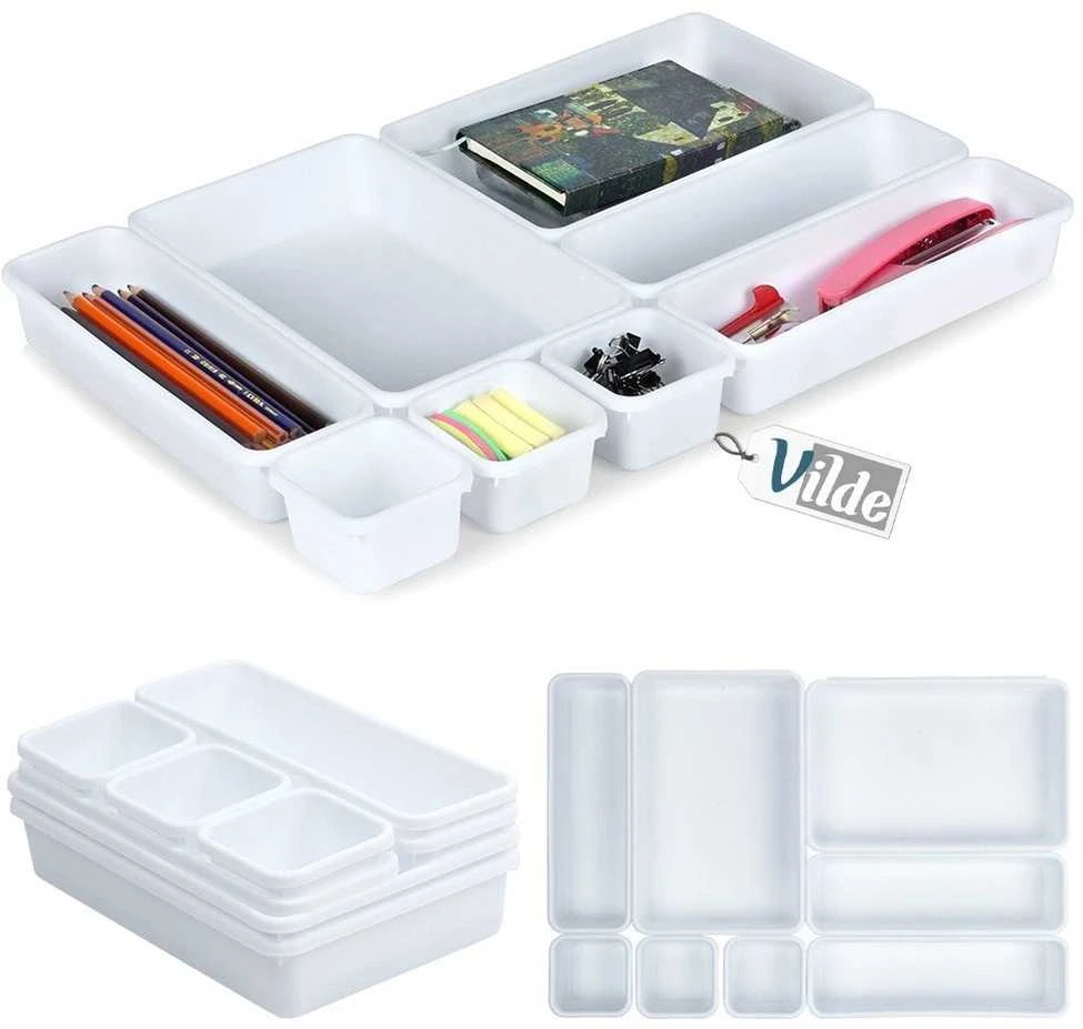 Storage Solutions Vilde Rašomojo stalo stalčių organizatorius baltas modulinis 8 vnt.