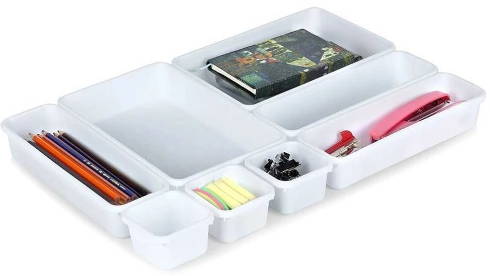 Storage Solutions Vilde Rašomojo stalo stalčių organizatorius baltas modulinis 8 vnt.
