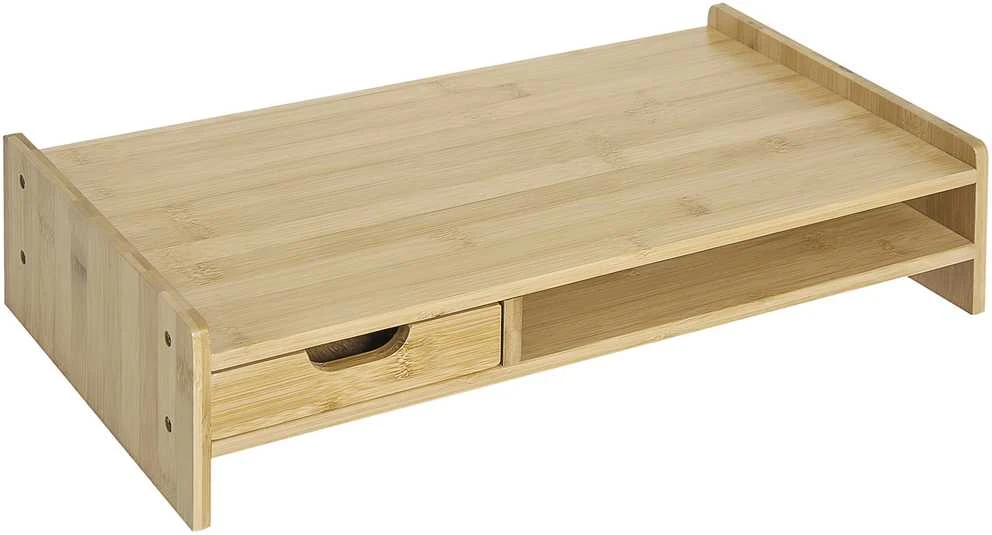 HOMCOM monitoriaus stovas, ekrano stovas, rašomojo stalo organizatorius, su stalčiais, natūrali spalva, 49x25,5x11,5 cm