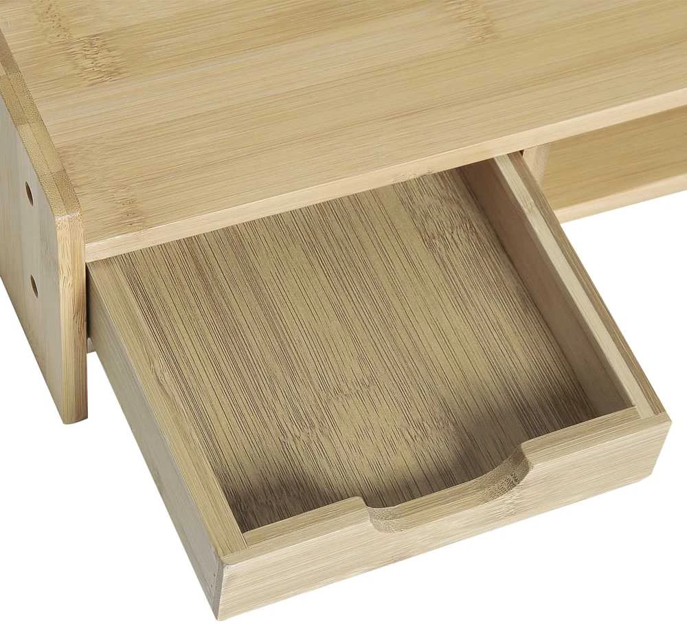 HOMCOM monitoriaus stovas, ekrano stovas, rašomojo stalo organizatorius, su stalčiais, natūrali spalva, 49x25,5x11,5 cm