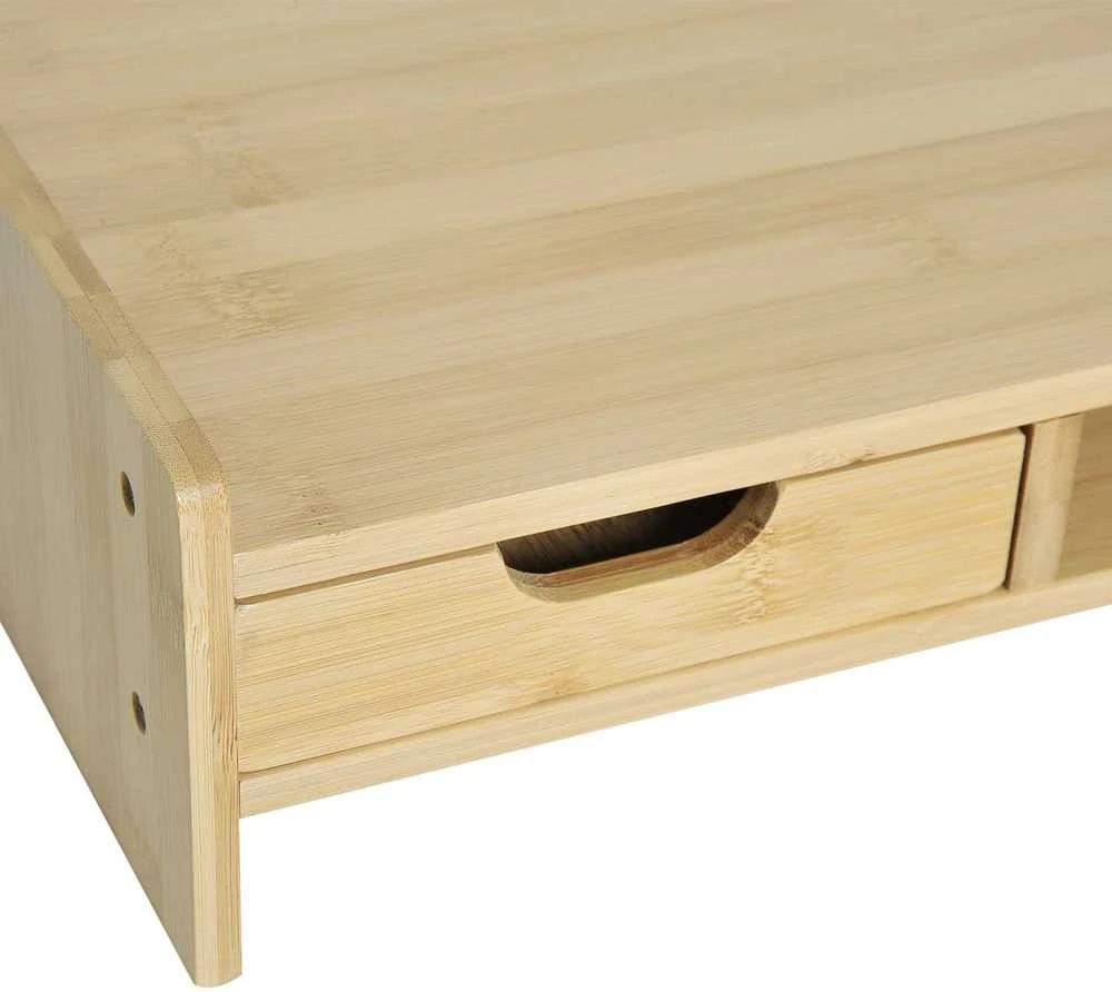 HOMCOM monitoriaus stovas, ekrano stovas, rašomojo stalo organizatorius, su stalčiais, natūrali spalva, 49x25,5x11,5 cm